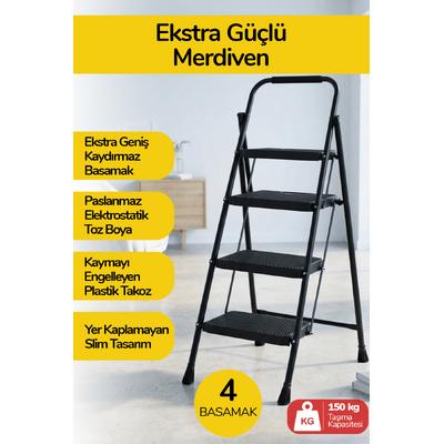 İronika 4 Basamaklı Katlanır Metal Merdiven Sağlam Gövde Dekoratif Geniş Basamaklı Ev & İş Merdiveni