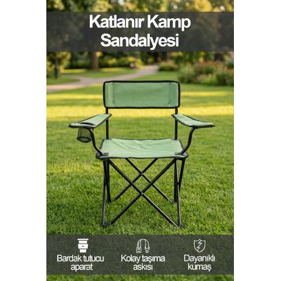 İronika Özel Yırtılmaz Kumaşlı Katlanabilir Kamp Sandalyesi Rejisör Koltuğu Yeşil