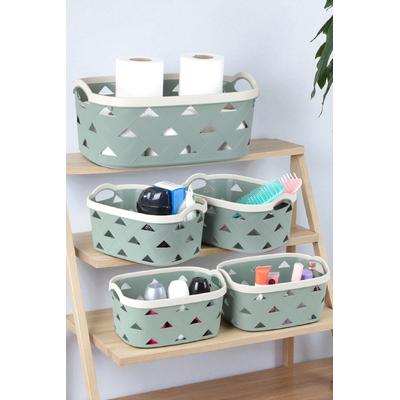 İronika 5li Dekoratif Deri Görünüm Dolap İçi Düzenleyici Saklama Kutusu Mutfak Banyo Organizer Sepet Yeşil