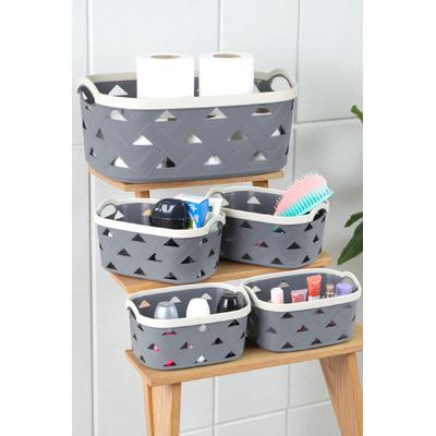 İronika 5li Dekoratif Deri Görünüm Dolap İçi Düzenleyici Saklama Kutusu Mutfak Banyo Organizer Sepet Antrasit