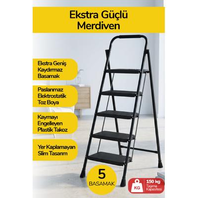 İronika 5 Basamaklı Katlanır Metal Merdiven Sağlam Gövde Dekoratif Geniş Basamaklı Ev & İş Merdiveni