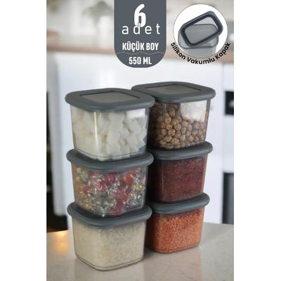 İronika 6’lı Vakumlu Silikon Kapaklı Erzak Bakliyat Baharat Saklama Kabı Kare Saklama Kutusu Seti 6X550ML