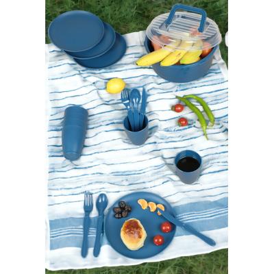 İronika 6 Kişilik 32 Parça Piknik Seti Plastik Bardak Çatal Kaşık Bıçak Yemek Kahvaltı Takımı-Lacivert