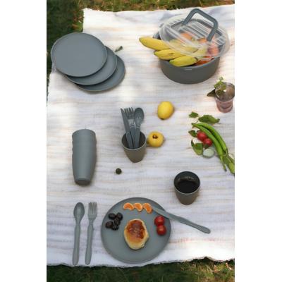 İronika 6 Kişilik 32 Parça Piknik Seti Plastik Bardak Çatal Kaşık Bıçak Yemek Kahvaltı Takımı-Gri
