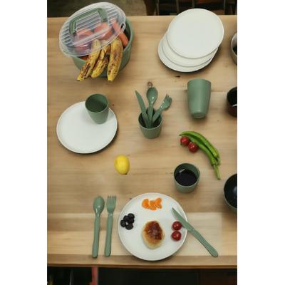 İronika 6 Kişilik 32 Parça Piknik Seti Plastik Çatal Bardak Kaşık Bıçak Yemek Kahvaltı Takımı-Krem Tabak Yeşil Bardak