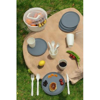 İronika 6 Kişilik 32 Parça Piknik Seti Plastik Çatal Bardak Kaşık Bıçak Yemek Kahvaltı Takımı-Gri Tabak Krem Bardak