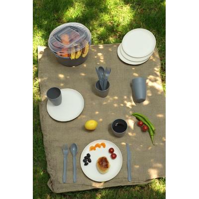 İronika 6 Kişilik 32 Parça Piknik Seti Plastik Çatal Bardak Kaşık Bıçak Yemek Kahvaltı Takımı-Krem Tabak Gri Bardak