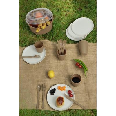 İronika 6 Kişilik 32 Parça Piknik Seti Plastik Çatal Bardak Kaşık Bıçak Yemek Kahvaltı Takımı-Krem Tabak Kahve Bardak