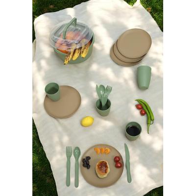 İronika 6 Kişilik 32 Parça Piknik Seti Plastik Çatal Bardak Kaşık Bıçak Yemek Kahvaltı Takımı-Kahve Tabak Yeşil Bardak