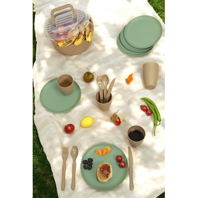 İronika 6 Kişilik 32 Parça Piknik Seti Plastik Çatal Bardak Kaşık Bıçak Yemek Kahvaltı Takımı-Yeşil Tabak Kahve Bardak