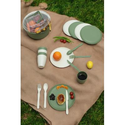 İronika 6 Kişilik 32 Parça Piknik Seti Plastik Çatal Bardak Kaşık Bıçak Yemek Kahvaltı Takımı Yeşil - Krem