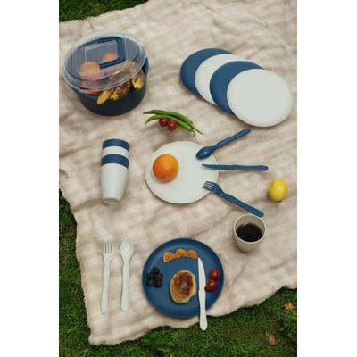 İronika 6 Kişilik 32 Parça Piknik Seti Plastik Çatal Bardak Kaşık Bıçak Yemek Kahvaltı Takımı Lacivert - Krem