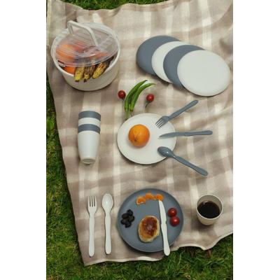 İronika 6 Kişilik 32 Parça Piknik Seti Plastik Çatal Bardak Kaşık Bıçak Yemek Kahvaltı Takımı Gri - Krem