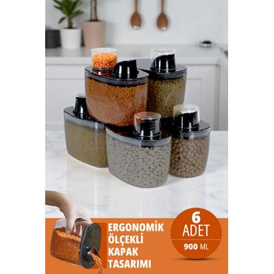 İronika 6lı Silikon Kapaklı Ölçülü Saklama Erzak Bakliyat Kabı Kutusu Seti 900 Ml