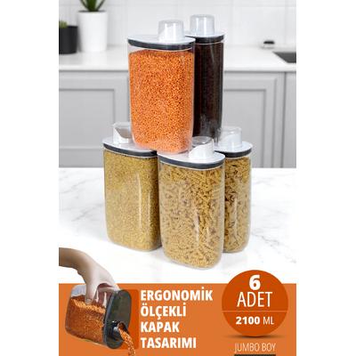 İronika 6lı Silikon Kapaklı Ölçülü Saklama Erzak Bakliyat Kabı Kutusu Seti 2100 Ml