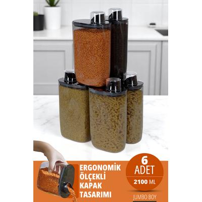 İronika 6lı Silikon Kapaklı Ölçülü Saklama Erzak Bakliyat Kabı Kutusu Seti 2100 Ml