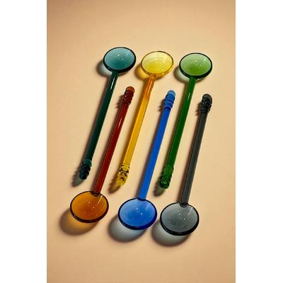 İronika 6lı Renkli Cam Kaşık Borosilikat Isıya Dayanıklı Özel Tasarım Çay Kahve Tatlı Kaşığı Yuvarlak