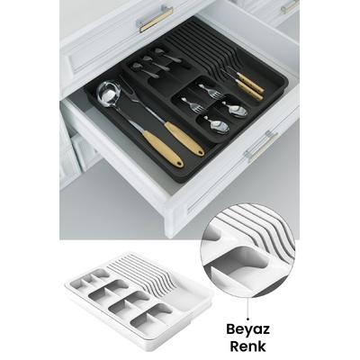 İronika Ayarlanabilir Kayar Kızaklı Çekmece İçi Kaşıklık Bıçaklık Genişleyebilen Kaşıklık Seti Beyaz