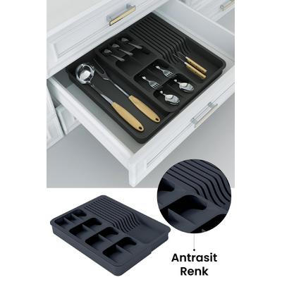 İronika Ayarlanabilir Kayar Kızaklı Çekmece İçi Kaşıklık Bıçaklık Genişleyebilen Kaşıklık Seti Antrasit