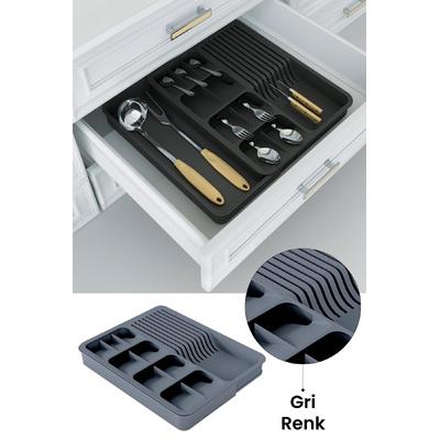 İronika Ayarlanabilir Kayar Kızaklı Çekmece İçi Kaşıklık Bıçaklık Genişleyebilen Kaşıklık Seti Gri