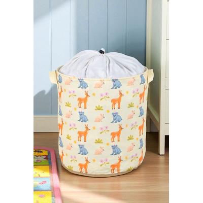 İronika Animals Büzgülü Sepet Oyuncak Çamaşır Havlu Sepeti Yuvarlak Temiz Kirli Çamaşır Sepeti