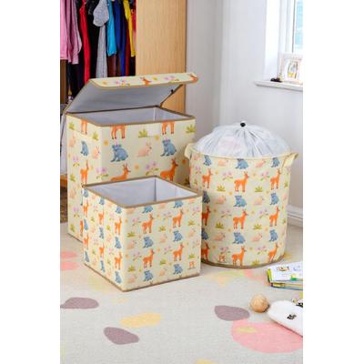 İronika Animals Dolap İçi Organizer Oyuncak Kutusu Eşya Çamaşır Saklama Sepeti Düzenleyici Kutu 3lü Set