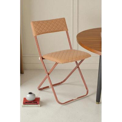 İronika Anatolia Metal Gövdeli Deri Kapitone Sandalye Katlanır Mutfak Bahçe Sandalyesi Kahve