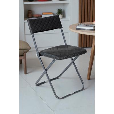 İronika Anatolia Metal Gövdeli Deri Kapitone Sandalye Katlanır Mutfak Bahçe Sandalyesi Siyah