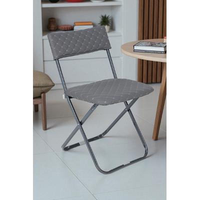 İronika Anatolia Metal Gövdeli Deri Kapitone Sandalye Katlanır Mutfak Bahçe Sandalyesi Gri