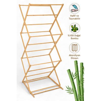 İronika Bambu Katlanabilir 3 Katlı Çamaşır Kurutmalık Bambu Ahşap Çamaşır Kurutma Askısı