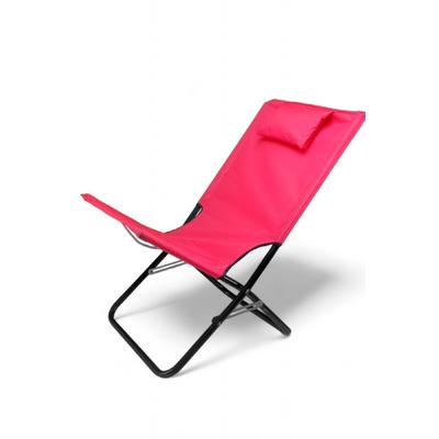 İronika Başlıklı Katlanabilir Metal Şezlong Bahçe Balkon Plaj Sandalyesi - Kırmızı