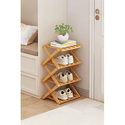 İronika Bambu 4 Katlı Ayakkabılık Çok Amaçlı Banyo Rafı Oyuncak Rafı Akordiyon Raf