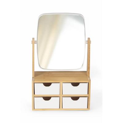 İronika Bambu 4 Çekmeceli Aynalı Makyaj Organizeri Saat Kolye Yüzük Takı Aksesuar Kutusu Makyaj Aynası