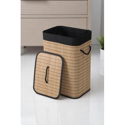 İronika Bambu Kirli Çamaşır Sepeti Siyah Dikişli Halatlı Bambu Çamaşır Oyuncak Sepeti Dikdörtgen