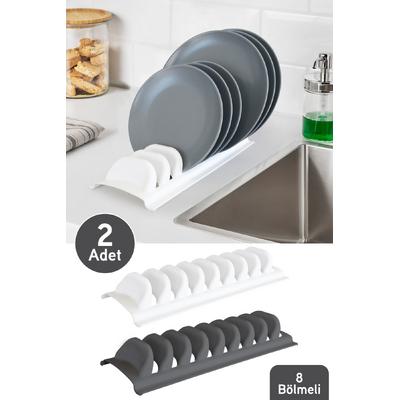 İronika Bulaşıklık 8 li Tezgah Üstü Tabak Kurutmalık 2 Adet Antrasit Beyaz
