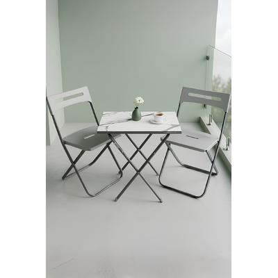 İronika Bahçe Balkon Teras Mutfak 3\'lü Bistro Set Katlanır Masa Sandalye Takımı Gri