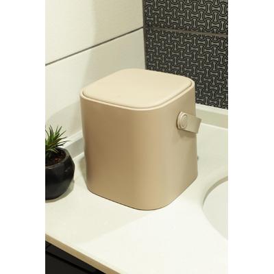 İronika Deri Saplı İç Kovalı Click Kapaklı Mutfak Banyo Tuvalet Çöp Kovası 4 LT Çöp Kutusu Kahve