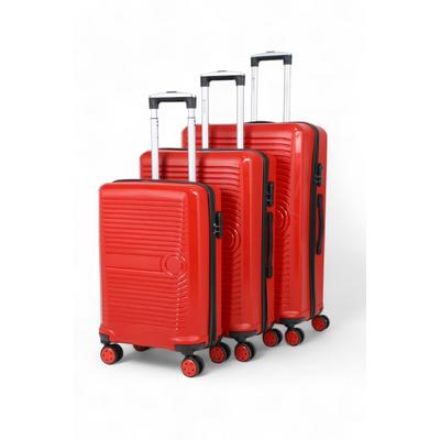 İronika Kırılmaz Polipropilen Kabin Orta Büyük Boy 4 Tekerlekli Valiz 3 lü Bavul Seti Kırmızı