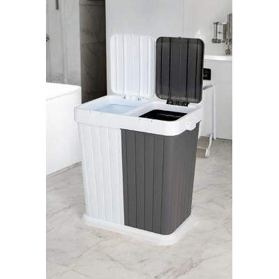 İronika Dokunmatik Kapaklı 2 Bölmeli Kirli Temiz Çamaşır Sepeti Oyuncak Sepeti 80LT Antrasit-Beyaz