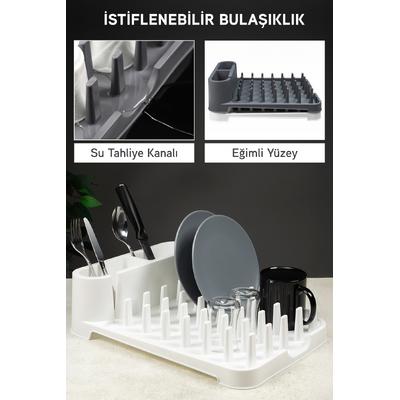 İronika Eğimli Akışkanlı Bulaşıklık Kaşıklık Tabaklık Bulaşık Kurutma Sepeti Tezgah Üstü Kurutmalık - Beyaz