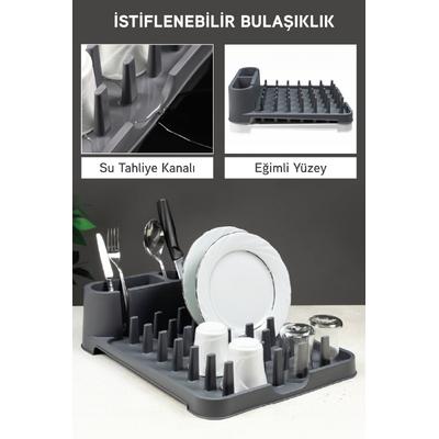 İronika Eğimli Akışkanlı Bulaşıklık Kaşıklık Tabaklık Bulaşık Kurutma Sepeti Tezgah Üstü Kurutmalık - Gri