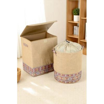 İronika Etnik Desenli Dolap İçi Organizer Oyuncak Kutusu Eşya Çamaşır Saklama Sepeti Düzenleyici Kutu 2li Set