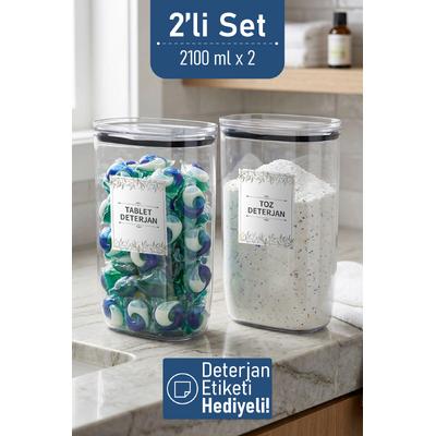 İronika Etiket Hediyeli Sızdırmaz Kapaklı Tablet Toz Deterjan Saklama Kabı 2100 ml 2 Adet