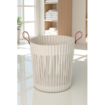 İronika Flex Banyo Çamaşır Kirli Sepeti Deri Görünüm Kulplu Lüx Banyo Mutfak Organizeri Düzenleyici Krem