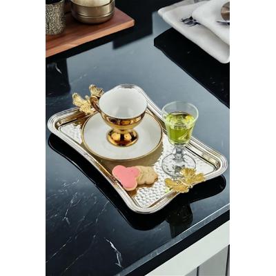 İronika Gümüş Kelebek Paslanmaz Dikdörtgen Sunum Tepsisi Çay Kahve Pasta Servis Tepsisi