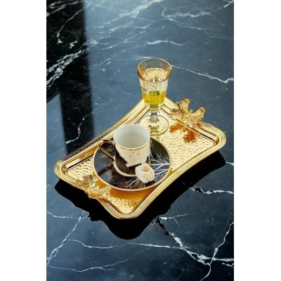 İronika Gold Kelebek Paslanmaz Dikdörtgen Sunum Tepsisi Çay Kahve Pasta Servis Tepsisi