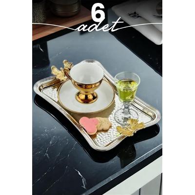 İronika Gümüş Kelebek Paslanmaz Dikdörtgen Sunum Tepsisi Çay Kahve Pasta Servis Tepsisi 6 Adet