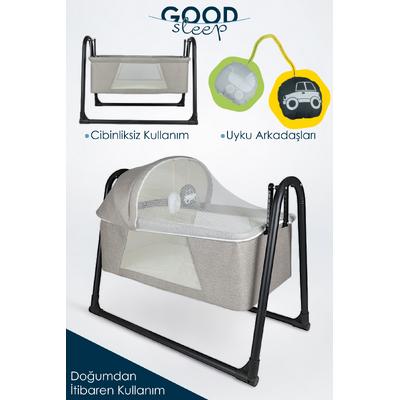 İronika Good Sleep Portatif Sallanır Anne Yanı Cibinlikli Bebek Beşiği Bebek Yatağı Beşik - Açık Gri