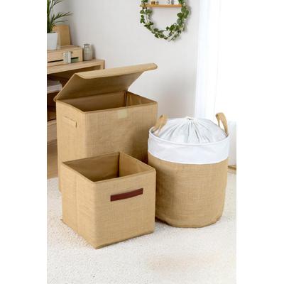 İronika Jüt Kumaş Dolap İçi Organizer Oyuncak Kutusu Eşya Çamaşır Saklama Sepeti Düzenleyici Kutu 3lü Set