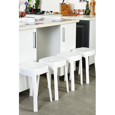 İronika Kaymaz Ayaklı Dekoratif İç İçe Geçebilen Plastik Tabure Mutfak Bahçe Taburesi 4 Adet Beyaz